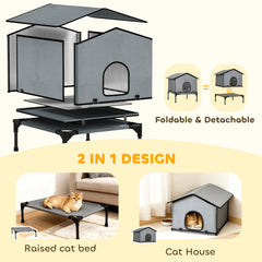Outdoor Cat House, Waterproof Insulated Cat Kennel with Elevated Base, Foldable - view 3