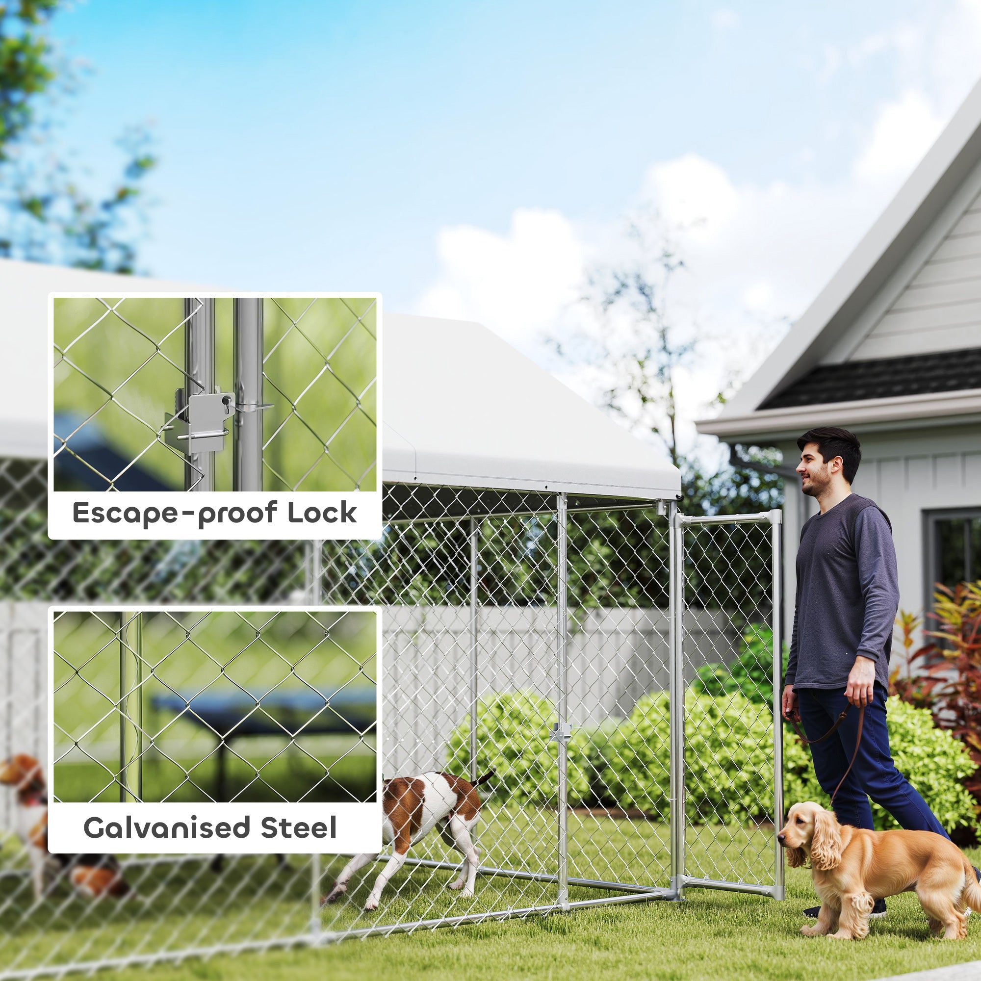 Heavy Duty Outdoor Dog Kennel with Waterproof Roof, Secure Latch, Chain Link - view 5
