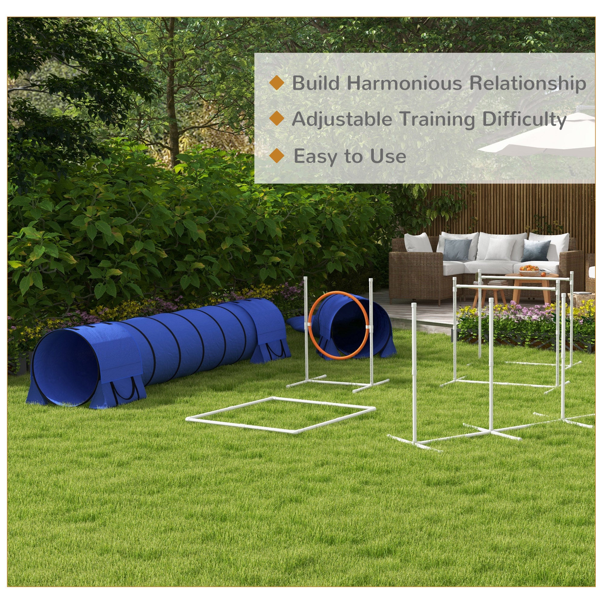 7 Pcs Dog Agility Kit w/ Tunnels, Weave Poles, Adjustable Hurdles, Jump Ring - view 5