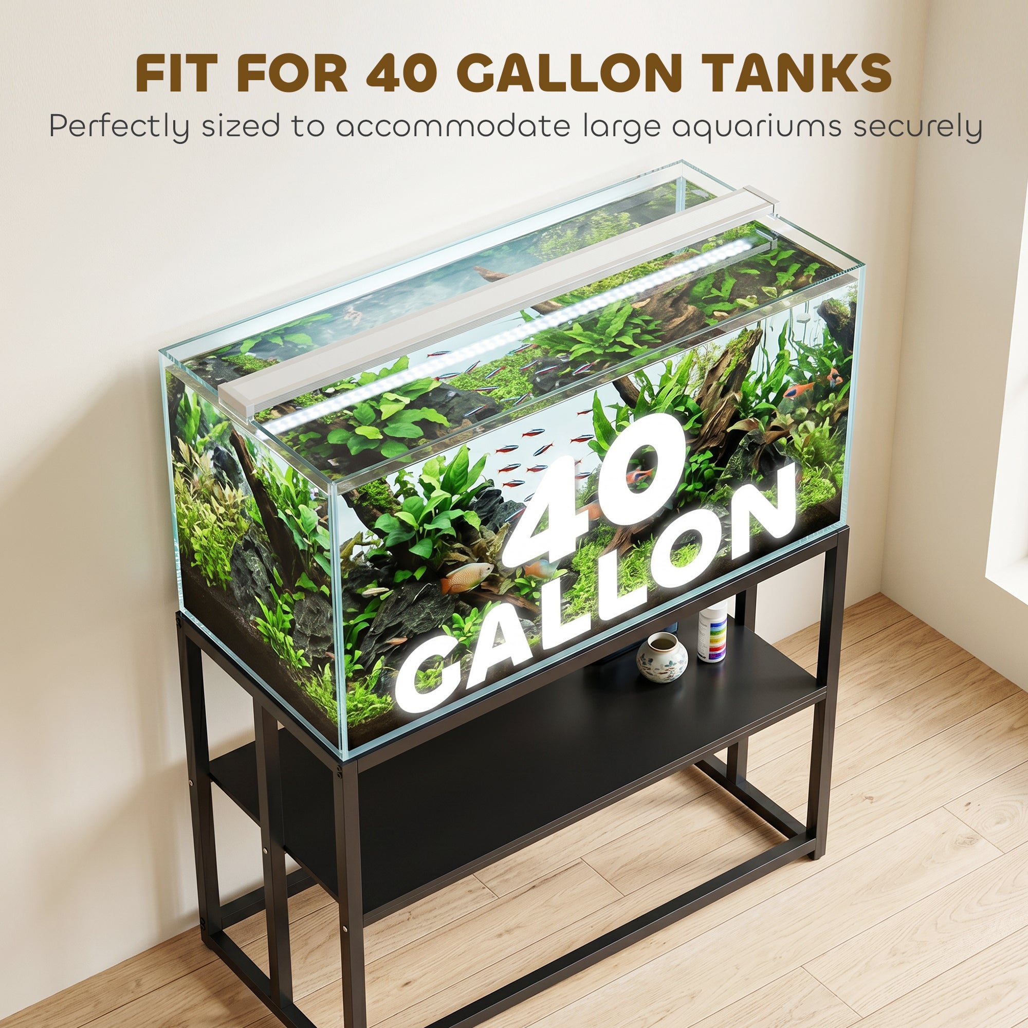 40 Gallon Fish Tank Stand, Heavy Duty Aquarium Stand with Storage Shelf - view 5