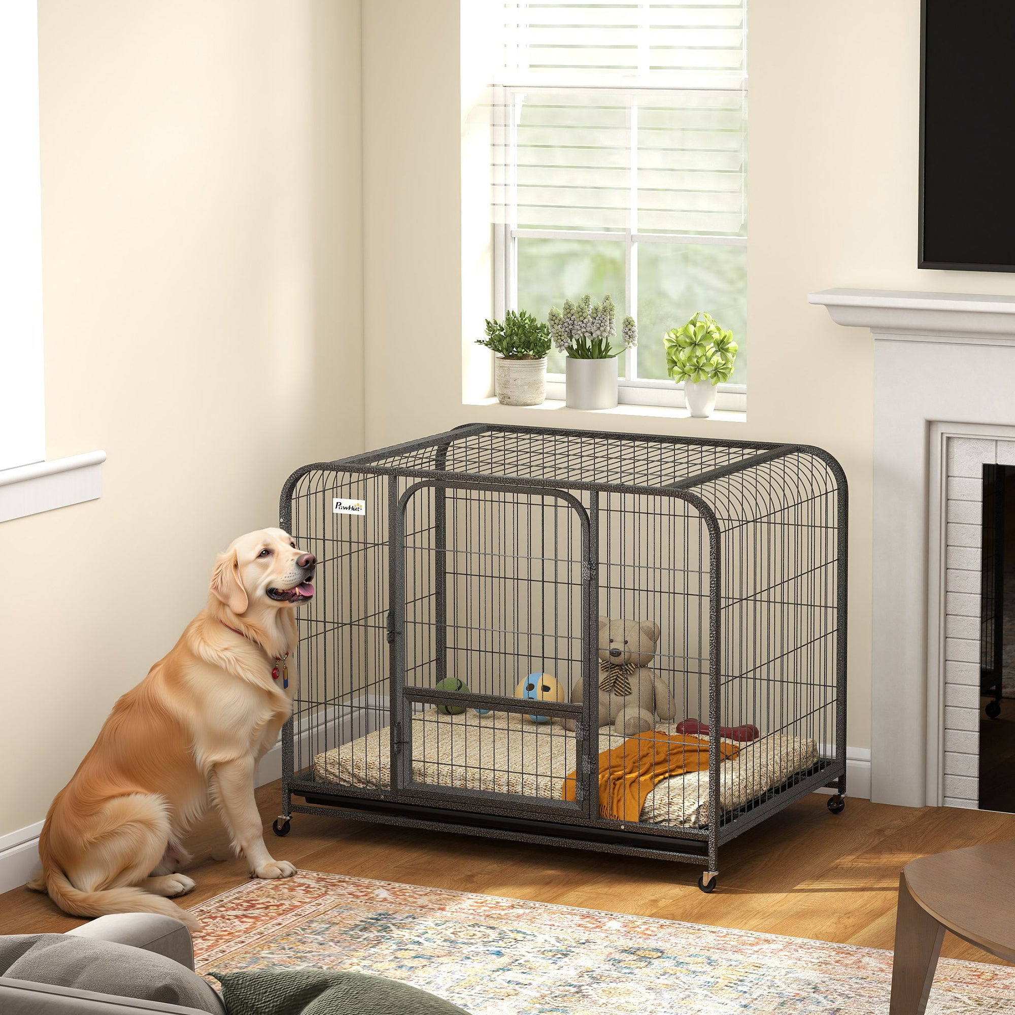 43 Inch Heavy Duty Dog Crate, Extra Large Metal Dog Cage with Lockable Wheels - view 7