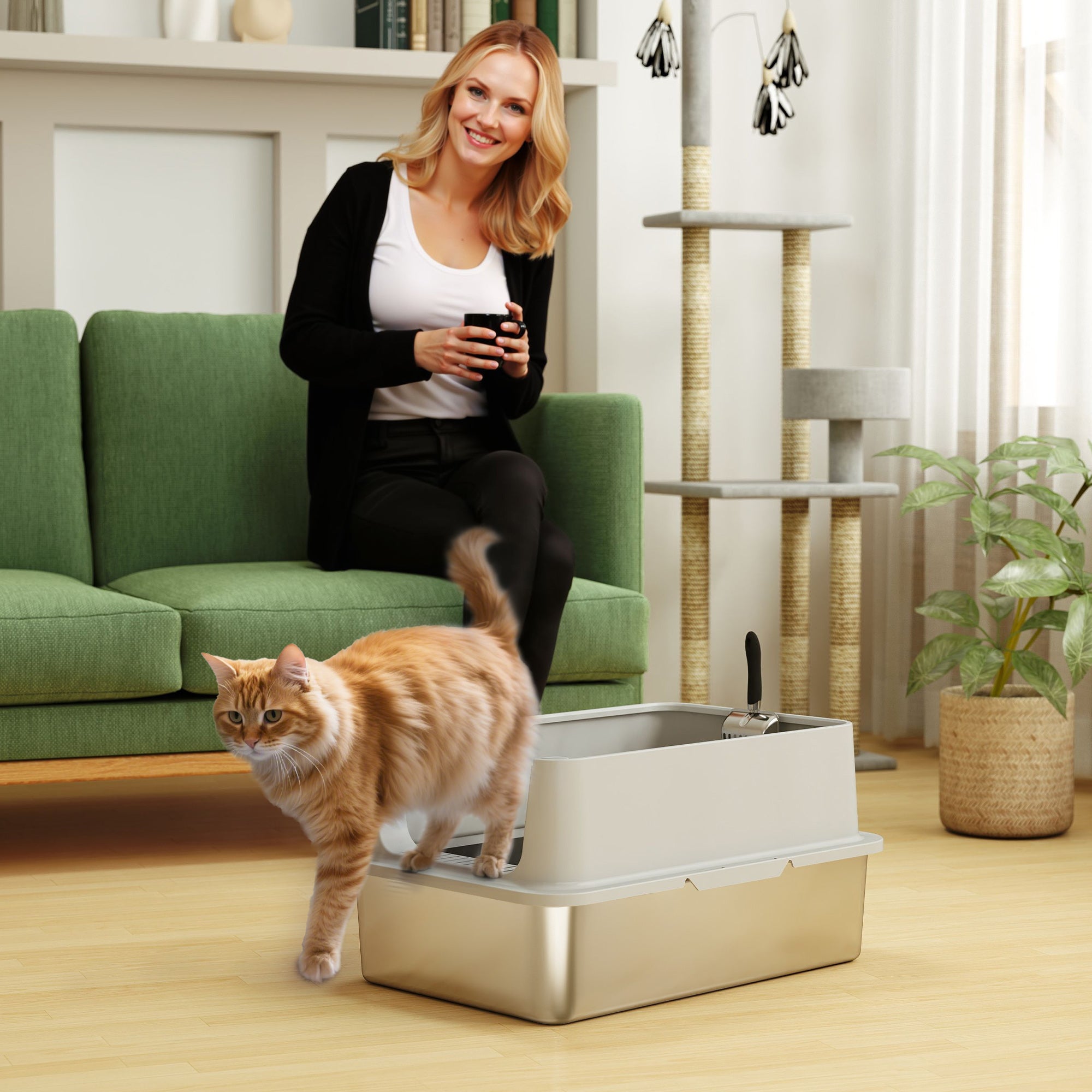 XL Stainless Steel Cat Litter Box for Big and Multiple Cats with High Wall - view 7