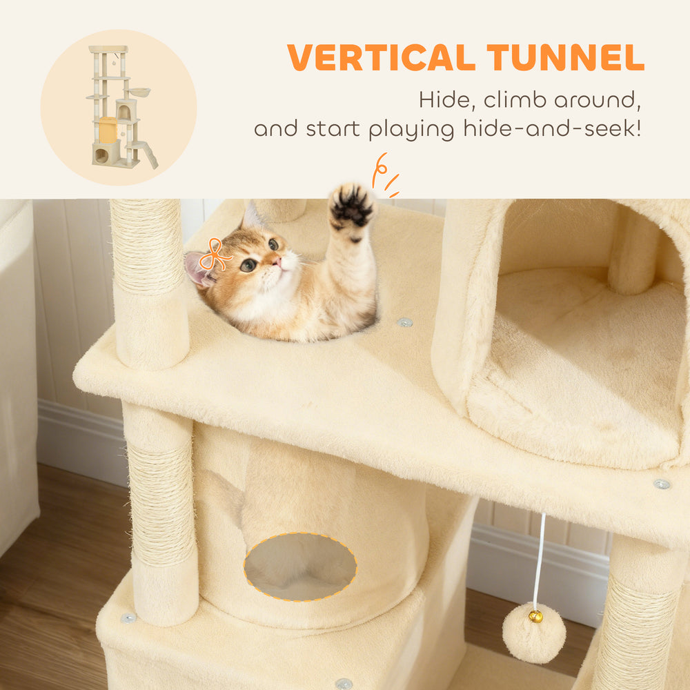 67" Large Cat Tree with 7 Scratching Posts, Tunnel, 2 Condos, Hammock, Perch - view 5