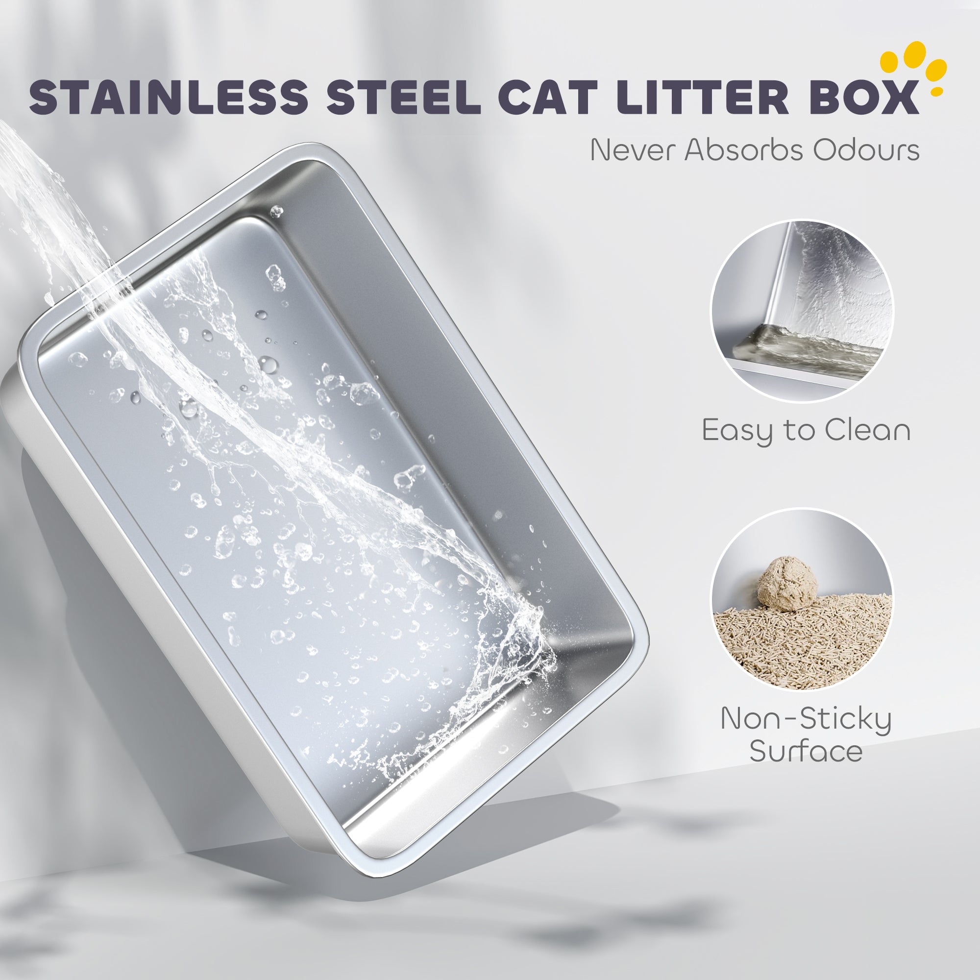 Cat Litter Box Stainless Steel with Metal Litter Scoop, Never Absorbs Odors - view 3