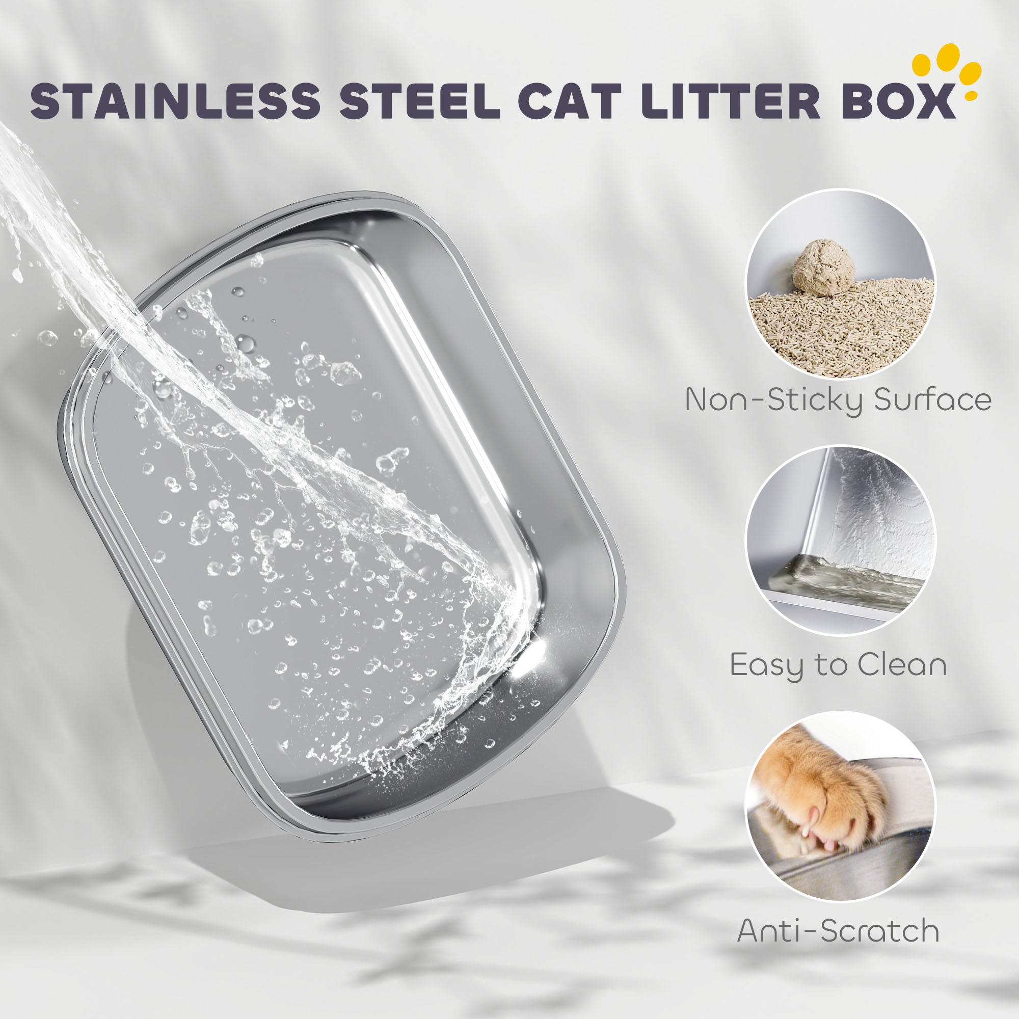Large Stainless Steel Cat Litter Box with Lid, Enclosed Cat Litter Box - view 3