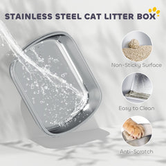 Large Stainless Steel Cat Litter Box with Lid, Enclosed Cat Litter Box - view 3