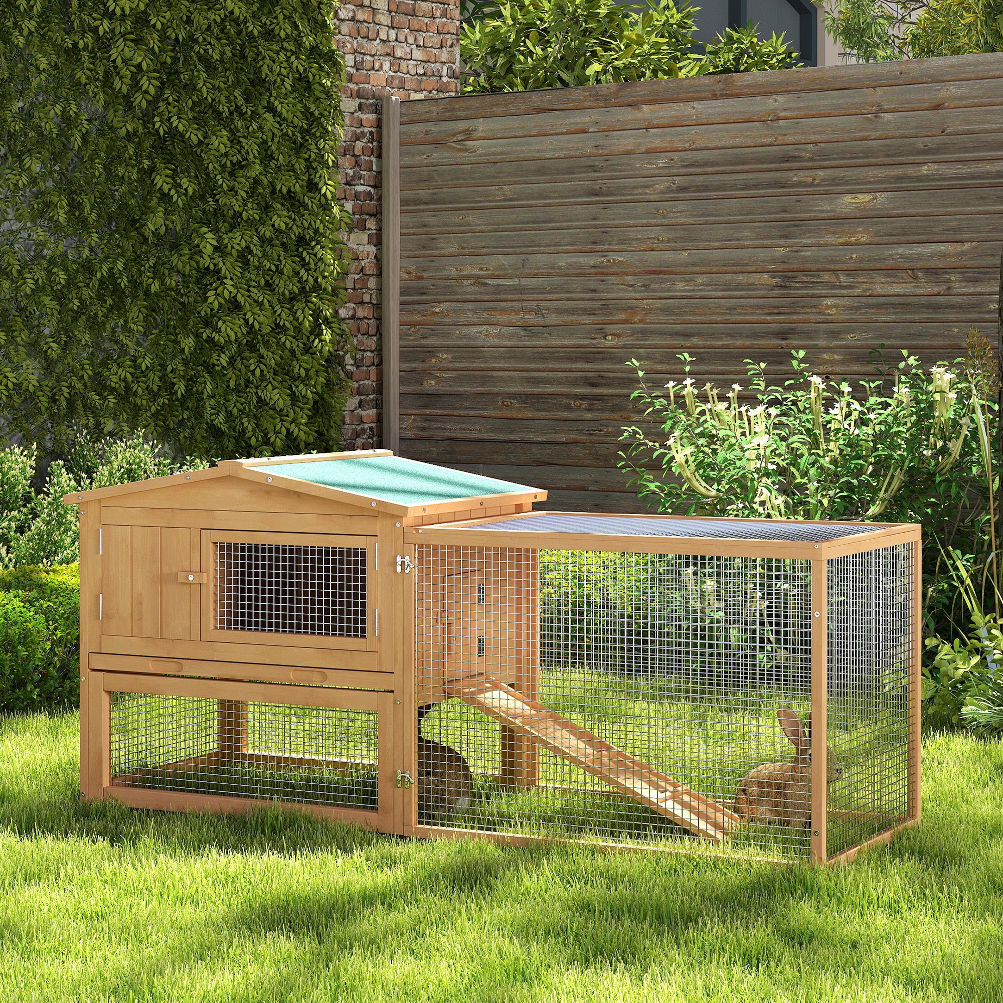 62'' L 2-Story Rabbit Hutch Bunny Cage Small Animal House with Pull Out Tray - view 7