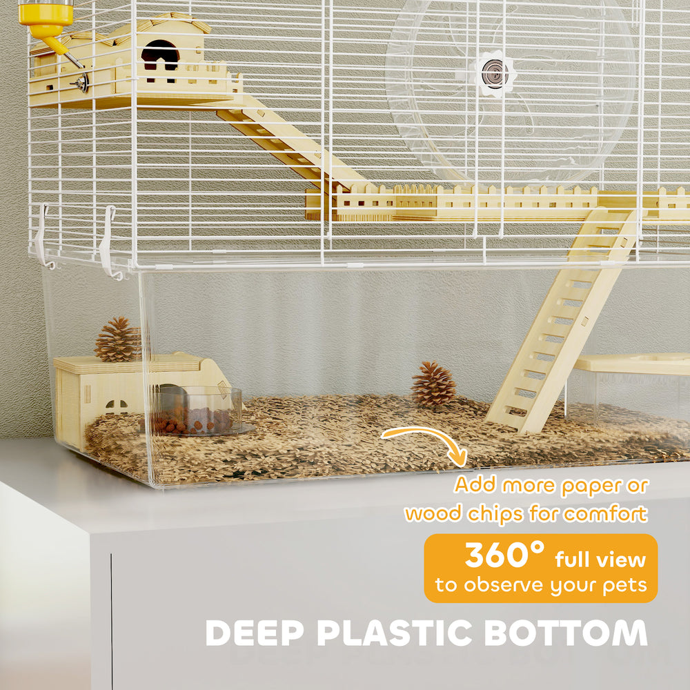 Hamster Cage with Deep Bottom, Wooden Ramp, Hut, Bathroom and Exercise Wheel - view 4