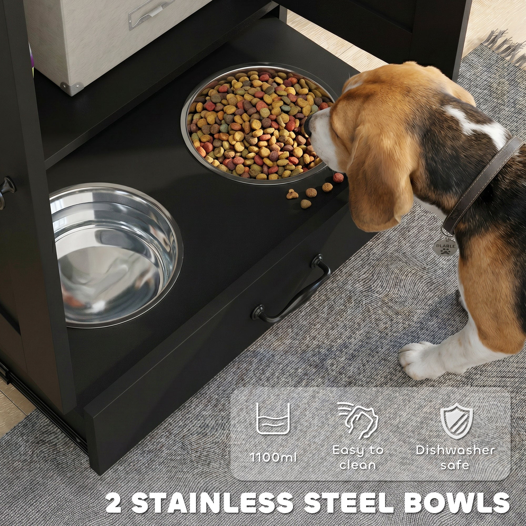 Pet Food Storage Container Dog Feeding Station w/ Adjustable Panel, Hooks - view 5