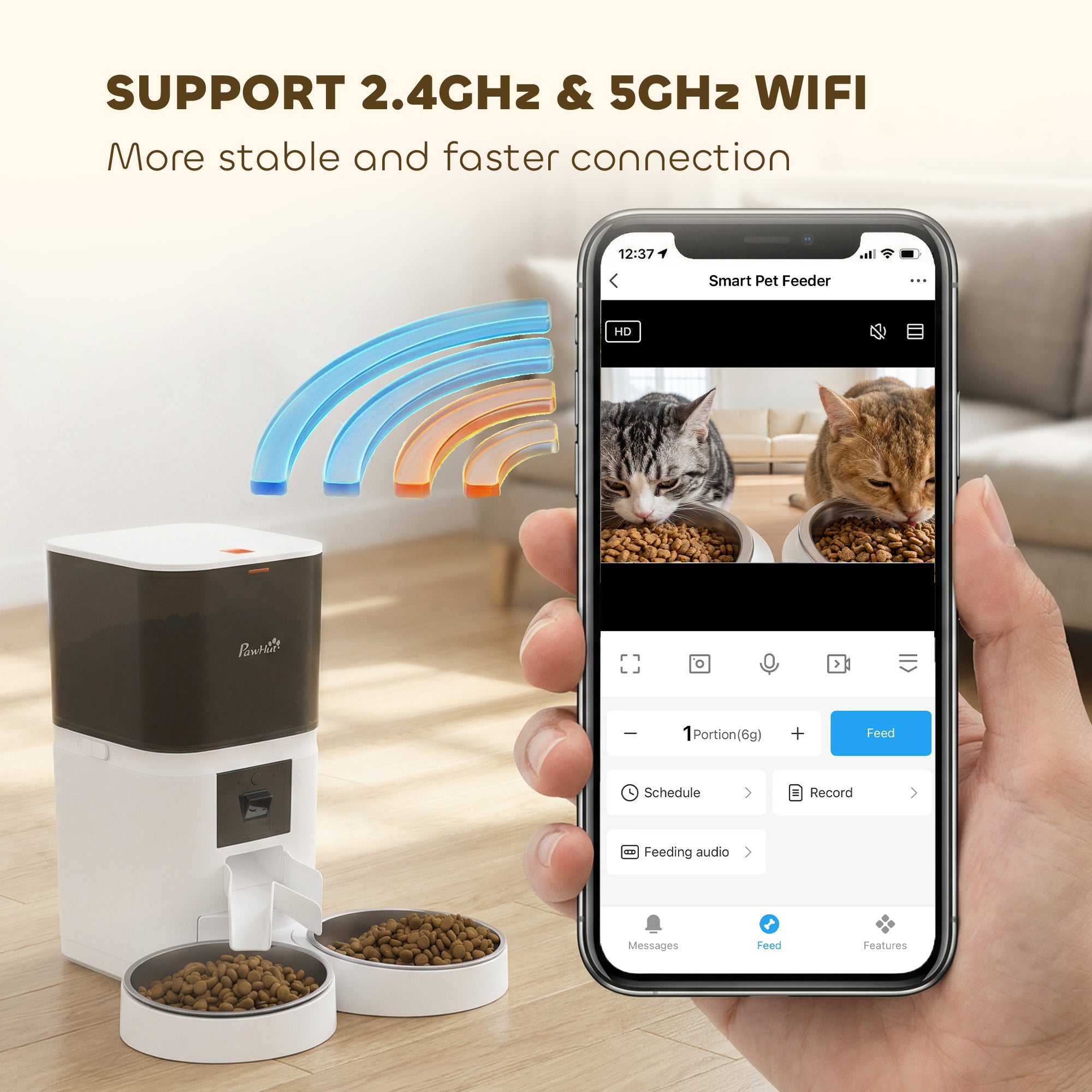 Automatic Cat Feeder for 2 Cats with HD Camera2.4G & 5G WiFi Pet Food Dispenser - view 6