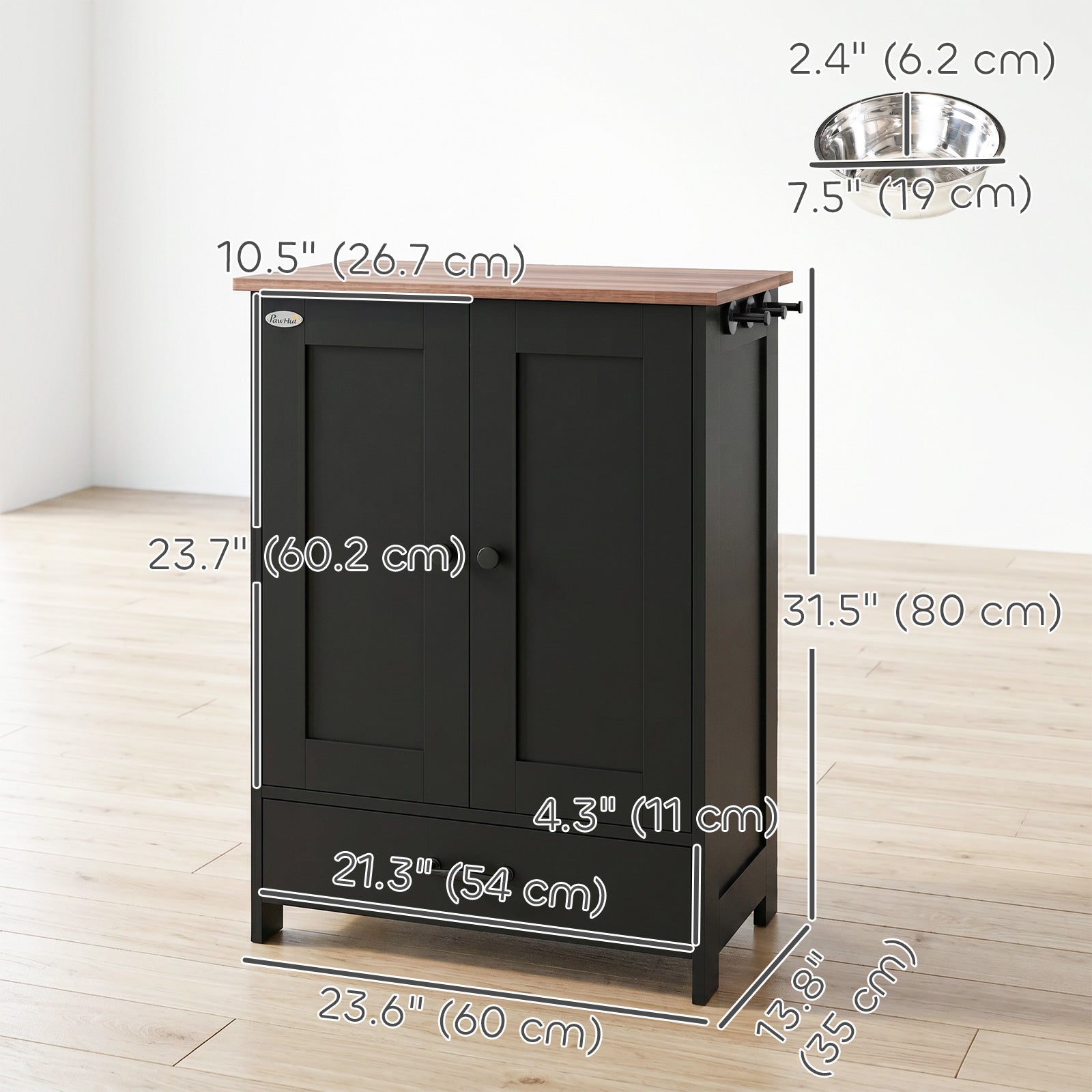 Pet Food Storage Container Dog Feeding Station w/ Adjustable Panel, Hooks - view 2