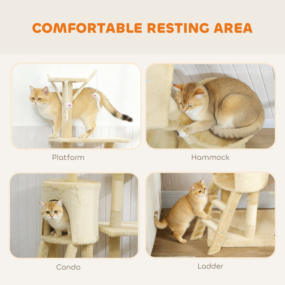 53" Cat Tree Tower, Kitten Activity Centre with Scratching Posts, Condo - view 4