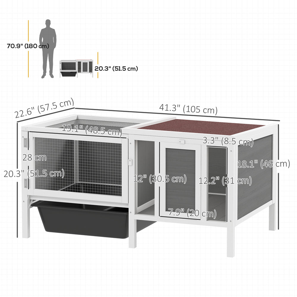 Rabbit Hutch, Wooden Guinea Pig Cage with Run, Openable Top, Pull Out Tray - view 2