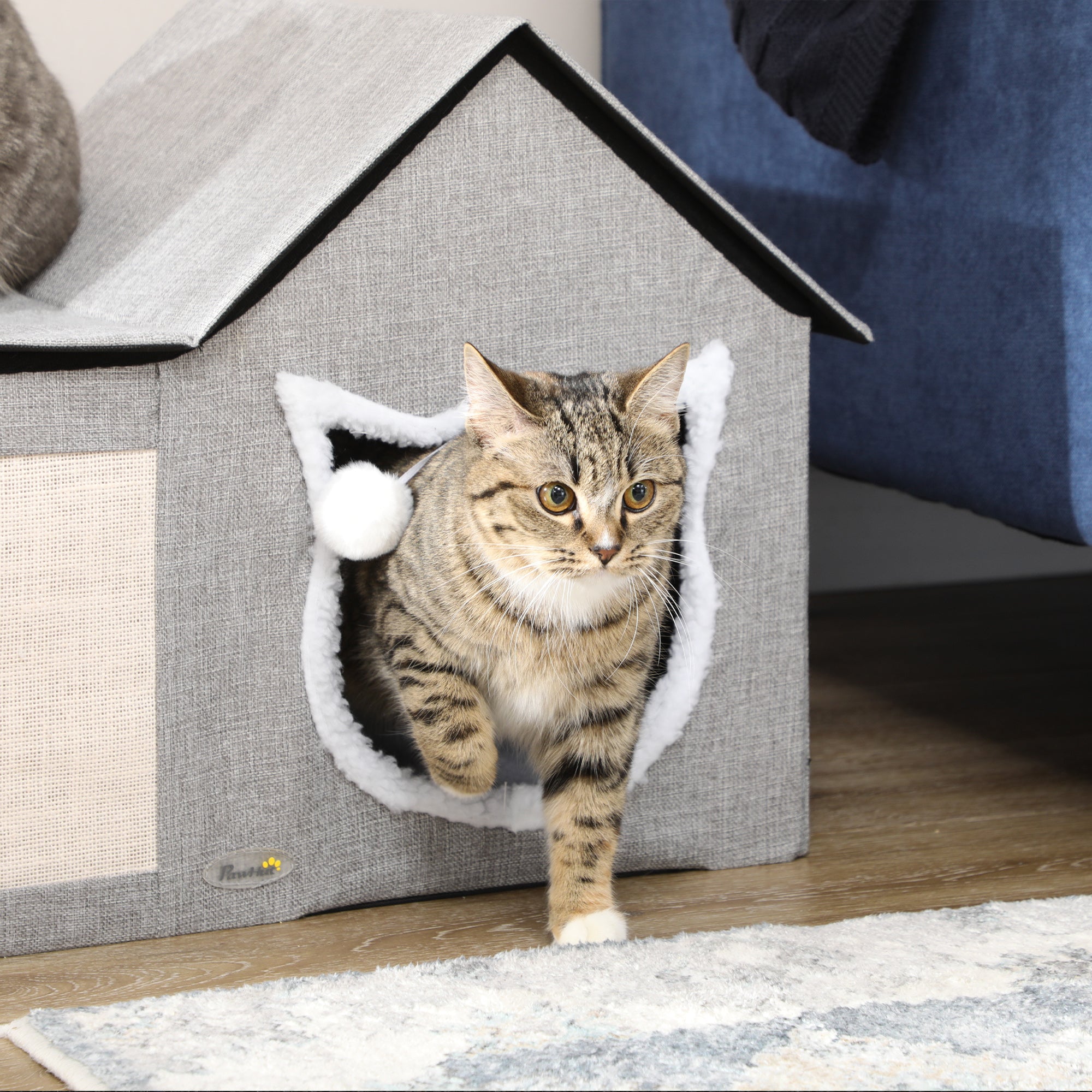 Large Cat Bed for Indoor, Cat House Hideaway with Soft Cushion, Scratching Pad - view 6