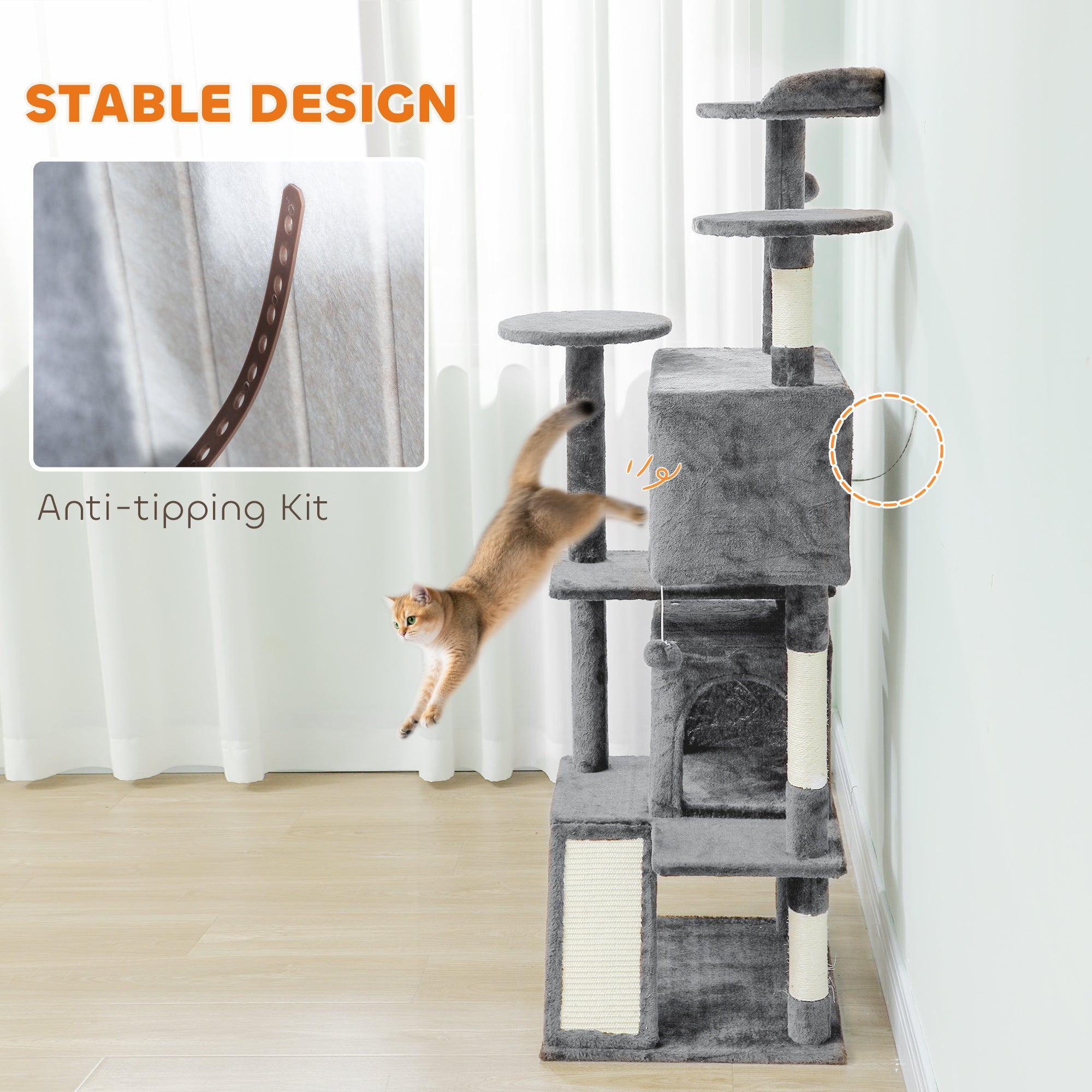 54" Cat Tree, Multi-Level Cat Tower with Scratching Posts, Cat Condos, Bed - view 6