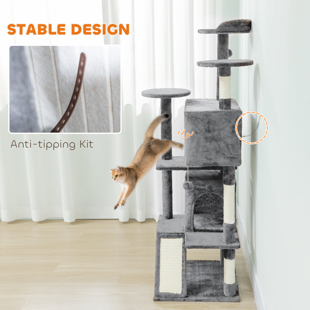 54" Cat Tree, Multi-Level Cat Tower with Scratching Posts, Cat Condos, Bed - view 6