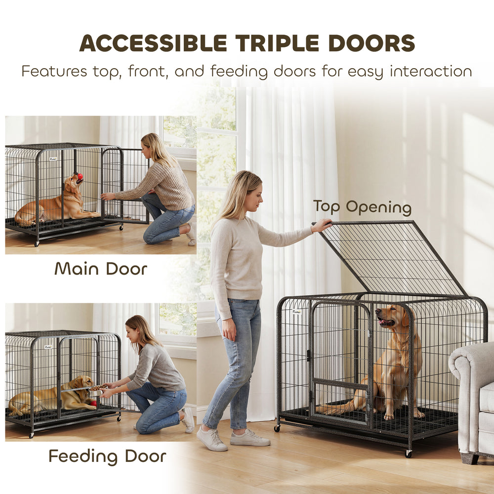 43 Inch Heavy Duty Dog Crate, Extra Large Metal Dog Cage with Lockable Wheels - view 4