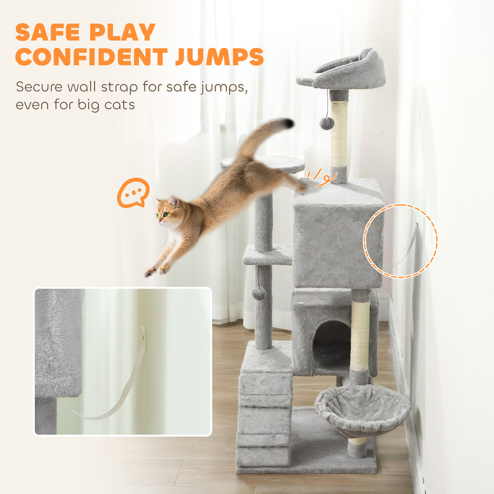 63 Inch Cat Tree with Sisal Scratching Posts, Condos, Plush Perches, Hammock - view 5