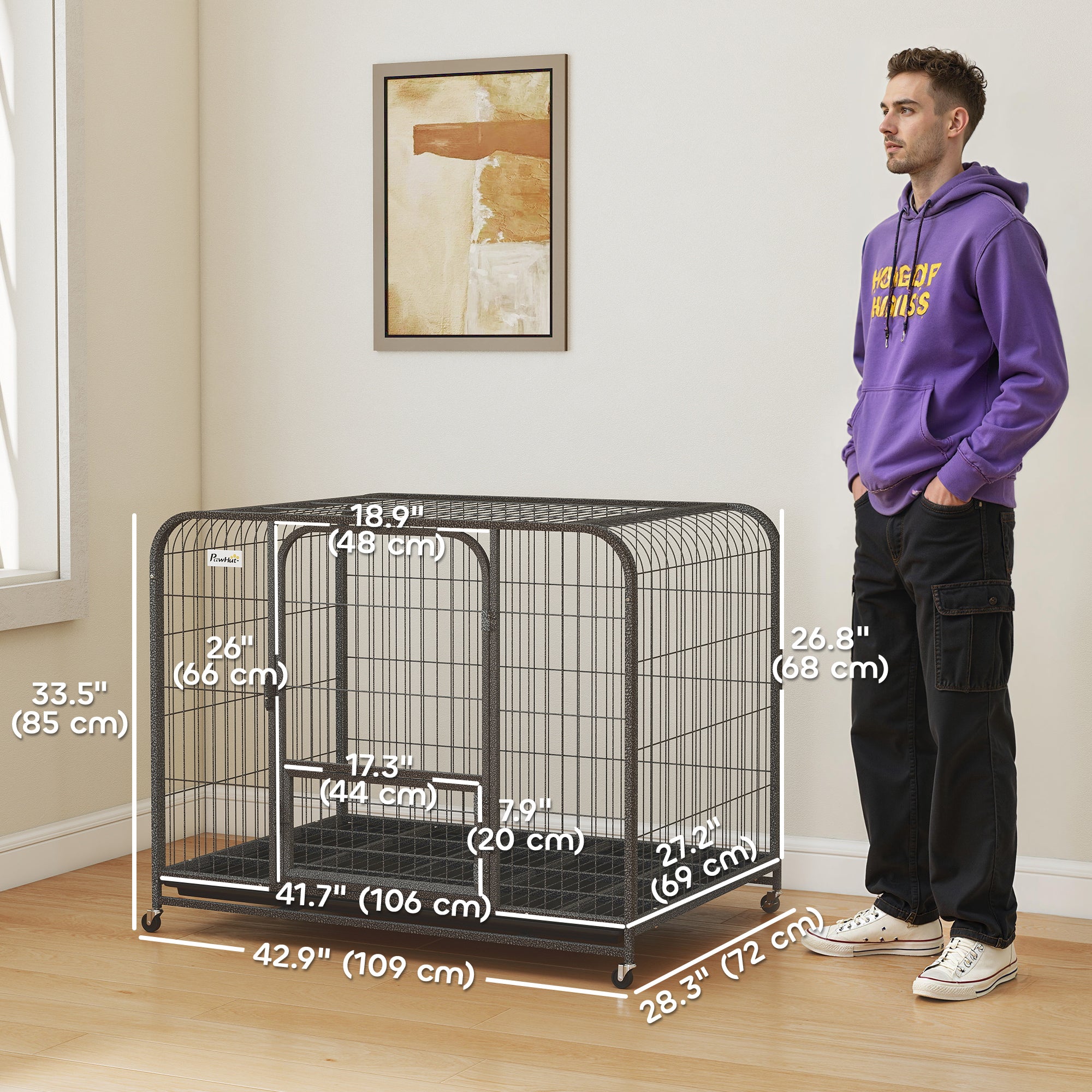 43 Inch Heavy Duty Dog Crate, Extra Large Metal Dog Cage with Lockable Wheels - view 2