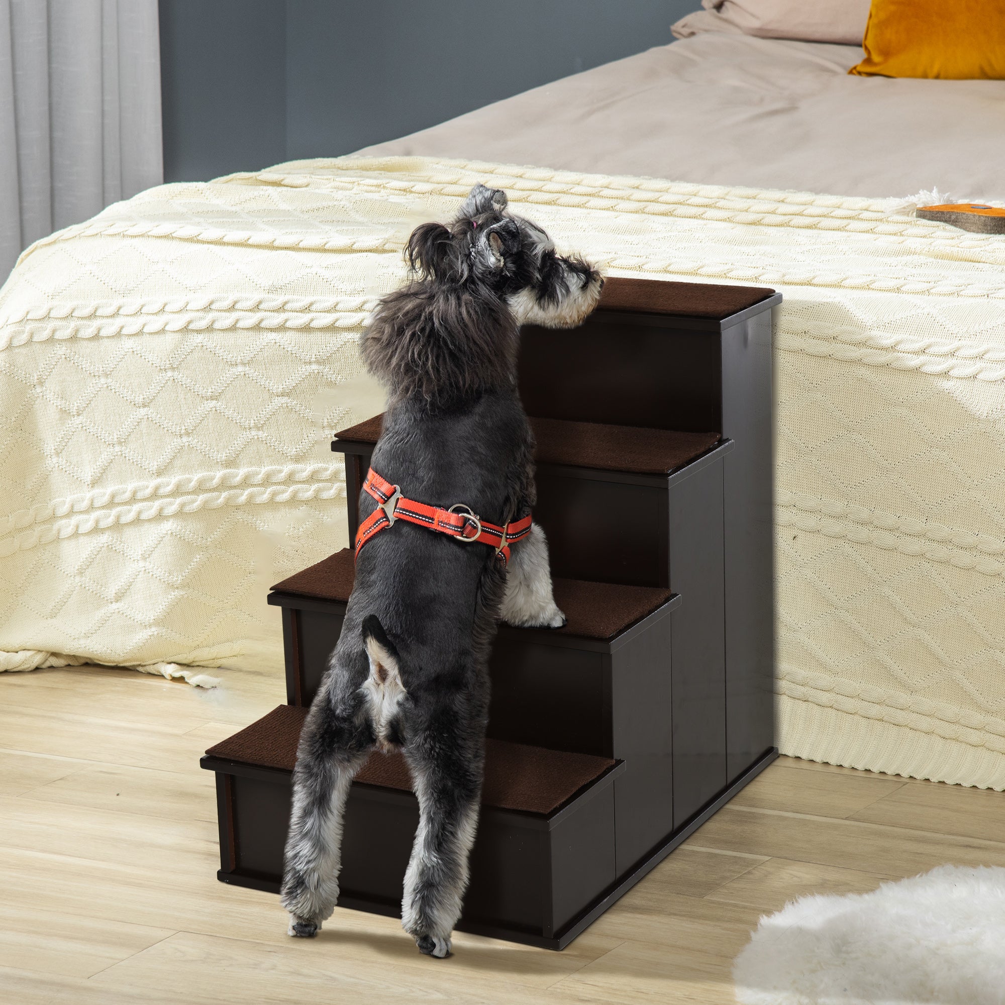 4 Levels Wooden Dog Steps Pet Stairs for High Bed, Cat Ladder for Bed Couch - view 7