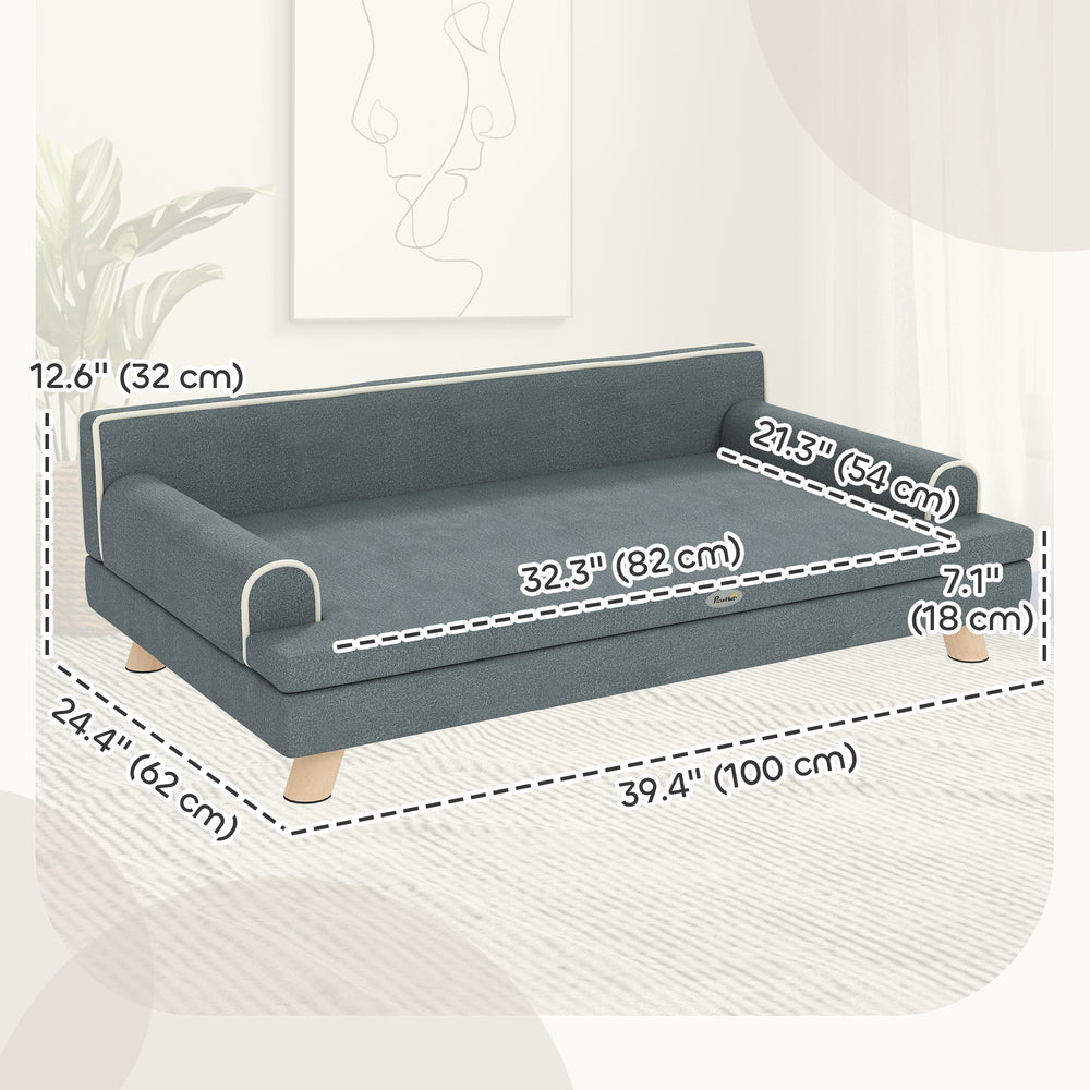 Elevated Dog Sofa Bed, Cat Couch with Cushion, Washable Cover, Wooden Legs - view 2