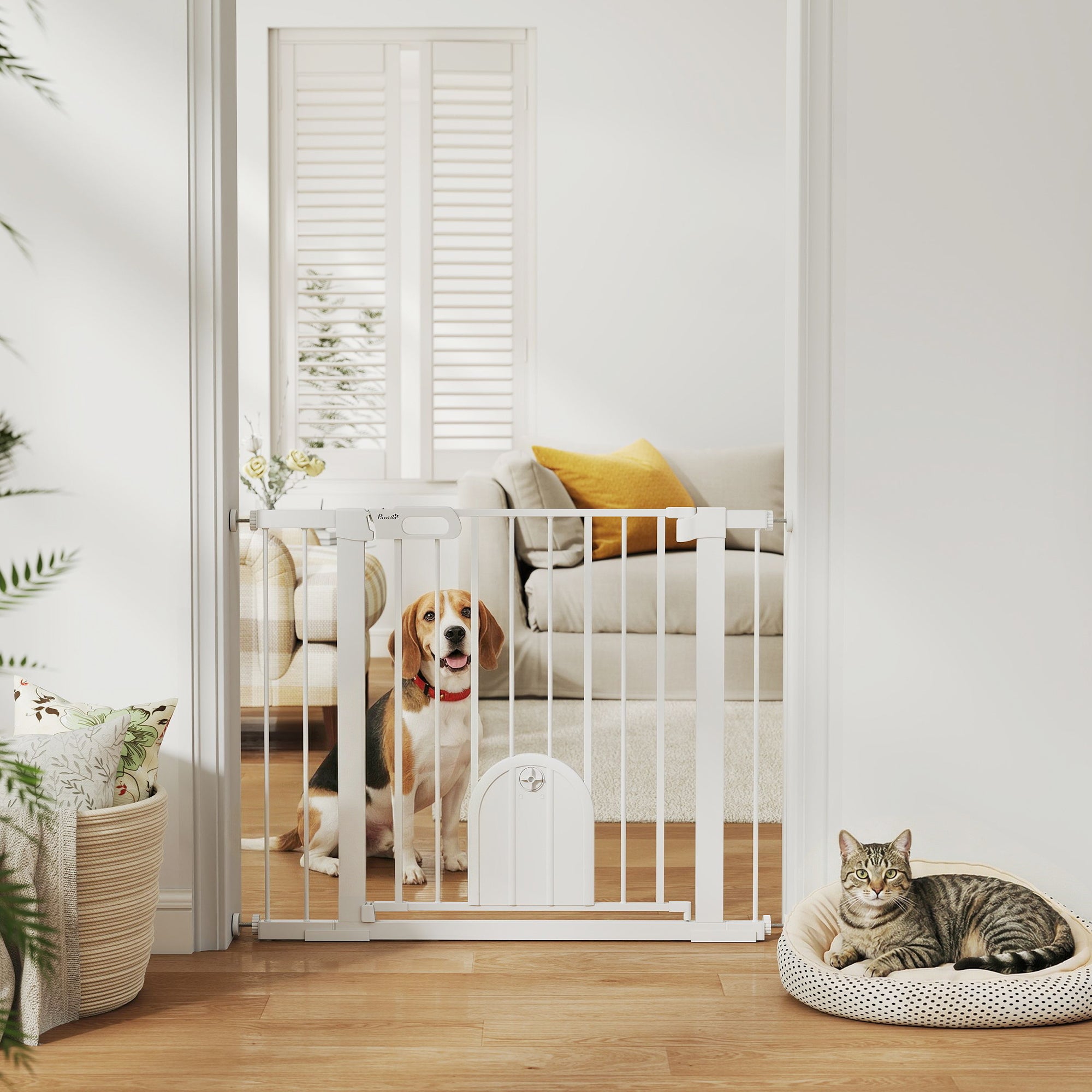 30"-41" Extra Wide Pet Gate Barrier with Small Door, 30"H Dog Gate with Safety - view 7