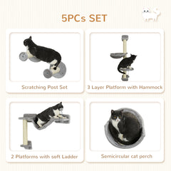 5PCs Cat Wall Shelves with Hammock, Scratching Posts, Perches, Ladder - view 4