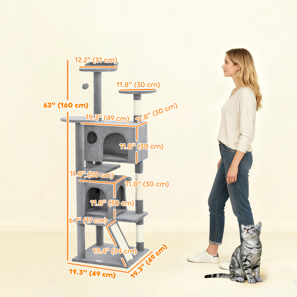 54" Cat Tree, Multi-Level Cat Tower with Scratching Posts, Cat Condos, Bed - view 2