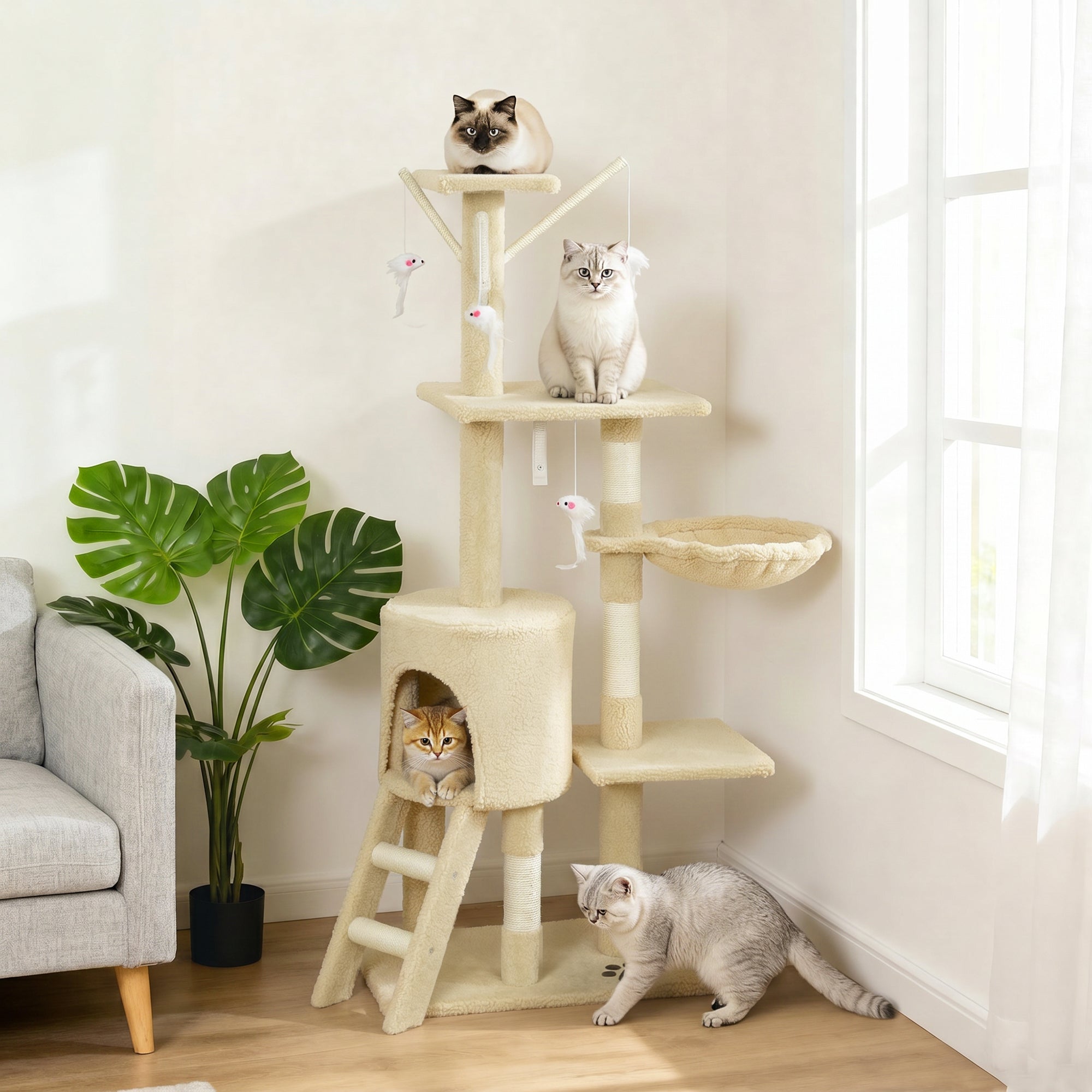 53" Cat Tree Tower, Kitten Activity Centre with Scratching Posts, Condo - view 7