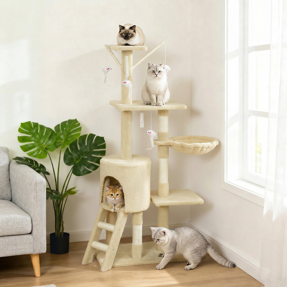 53" Cat Tree Tower, Kitten Activity Centre with Scratching Posts, Condo - view 7